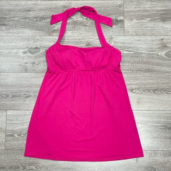 Lands’ End Pink Swim Dress Underwire Halter Top Coverup Tankini Swimsuit 12 - Picture 1 of 13